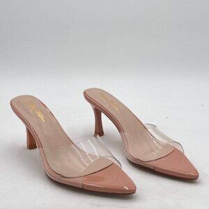 Women's Clear Comfy Kitten Heel Mules Open Pointed Toe Slide Sandals Cute